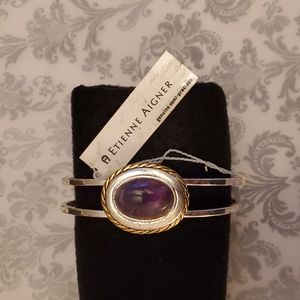 Amethyst / silver toned with spring closure bracelet